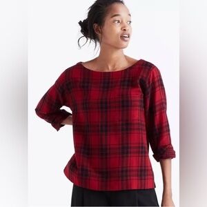 Madewell Herald Top in Red and Black Curtis Plaid